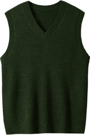 Mens V-Neck Knitted Sweater Sleeveless Pullover Knitwear Vest Solid Plain Loose Fit All Match Sweater Tops
