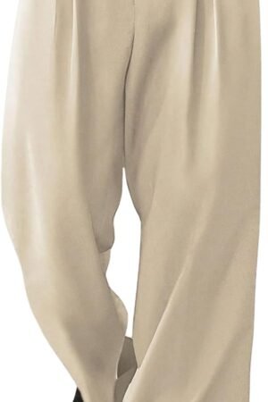Men's Pleated Wide Leg Pants Straight High Waisted Work Pants Trousers with Pocket