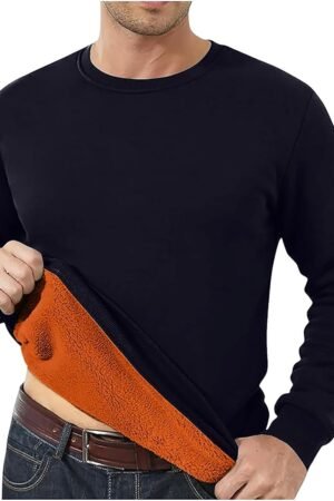 Men's Lined Sweatshirts Fall Premium Heavy-Weight Thermal Shirt Men Base Layer Long Sleeve Round Neck Undershirts