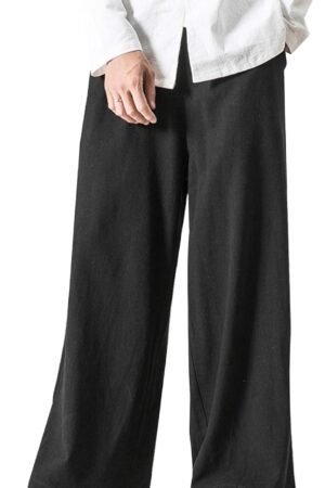 Mens Linen Pants Casual Wide Leg Baggy Pants Summer Cotton Elastic Waist Yoga Beach Palazzo Trousers