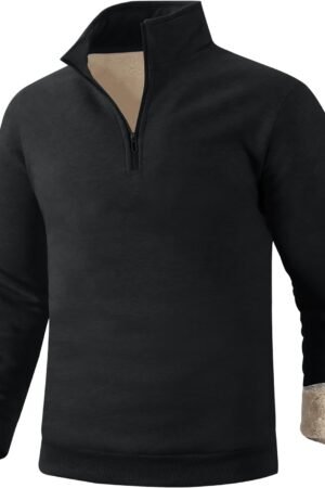 Men's Quarter Zip Sweatshirts Winter Warm Sherpa Fleece Lined Pullover Sweatshirts