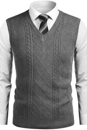 Men's Sweater Vest V Neck Pullover Sweater Sleeveless Knit Casual Slim Fit Vest
