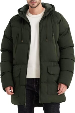 Men's Long Winter Coat Hooded Warm Quilted Jacket Water-resistant Cold Weather Parka