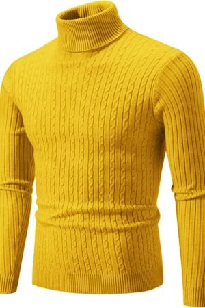 Men's Turtleneck Sweater Slim Fit Cable Knitted Casual Pullover Lightweight Ribbed Long Sleeve Sweaters