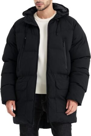 Men's Long Winter Coat Hooded Warm Quilted Jacket Water-resistant Cold Weather Parka