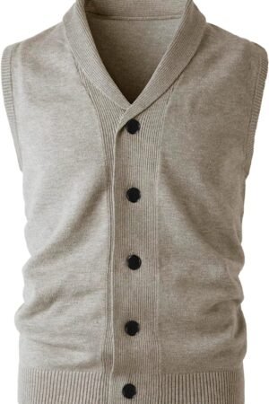 Men's Shawl Collar Sweater Vest Casual Sleeveless Knitted Button Cardigan Vest Knitwear