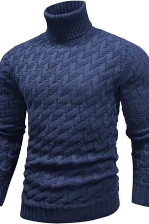 Men's Slim Fit Turtleneck Sweater Cable Knitted Pullover Sweaters