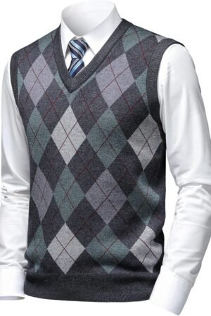 Mens Thick Argyle Sweater Vests Classic V-Neck Knitwear Sleeveless Pullover Autumn Winter Warm Tank Tops