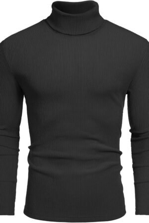 Men's Knitted Turtleneck Long Sleeve Turtle Neck Ribbed Pullover Sweater Thermal Casual High Neck