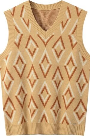 Mens V-Neck Knitted Sweater Sleeveless Pullover Knitwear Vest Solid Plain Loose Fit All Match Sweater Tops
