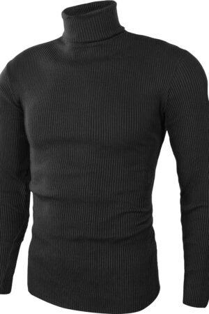 Men's Ribbed Turtleneck Slim Fit Pullover Casual Long Sleeves Basic Top
